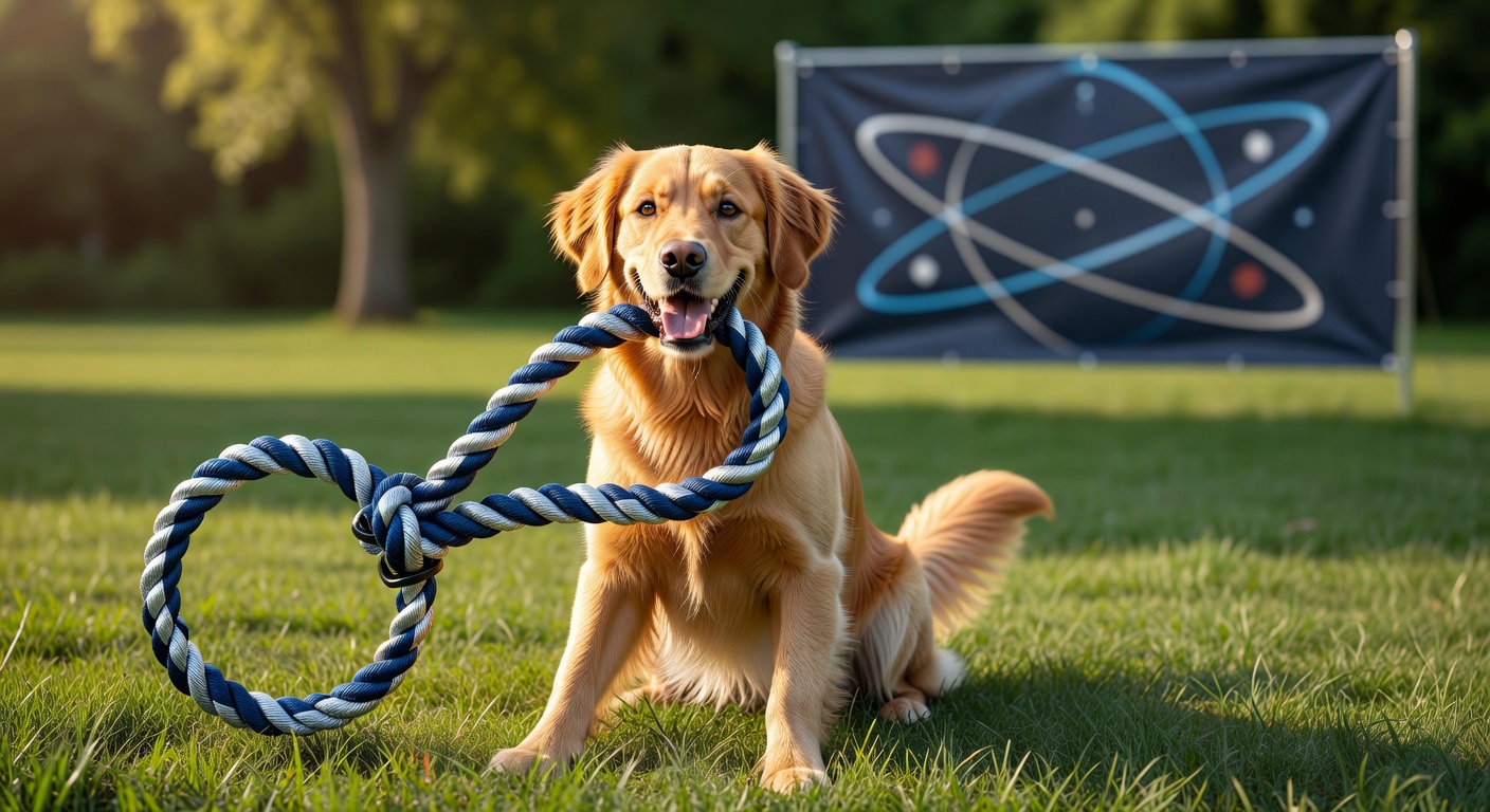 Dog sitting playfully showing team orbit unit brand mission
